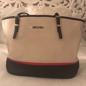 Nine West white pink and black tote